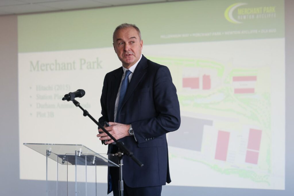 Adrian Goodall speaking at the Aycliffe Business Park Community event.