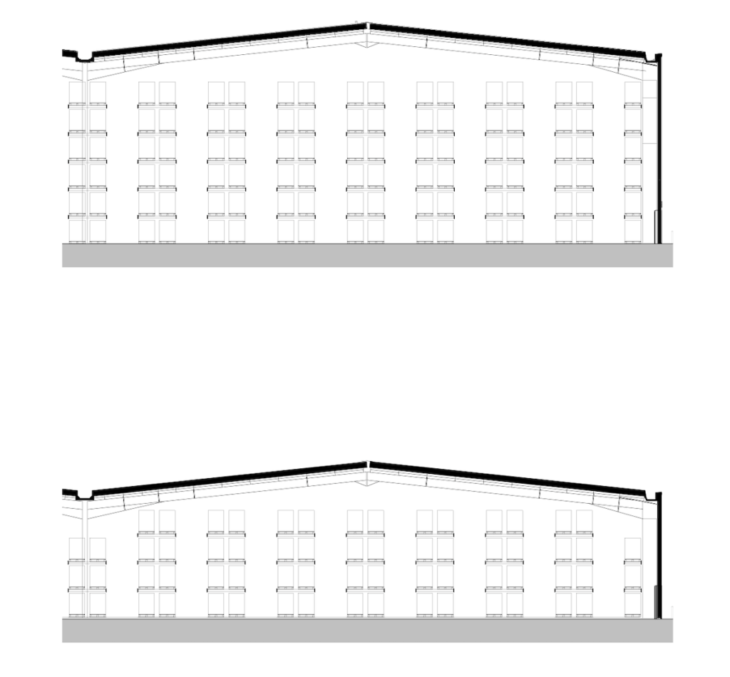 A diagram showing the pallet potential of Merchant Park Unit 1 vs an older unit