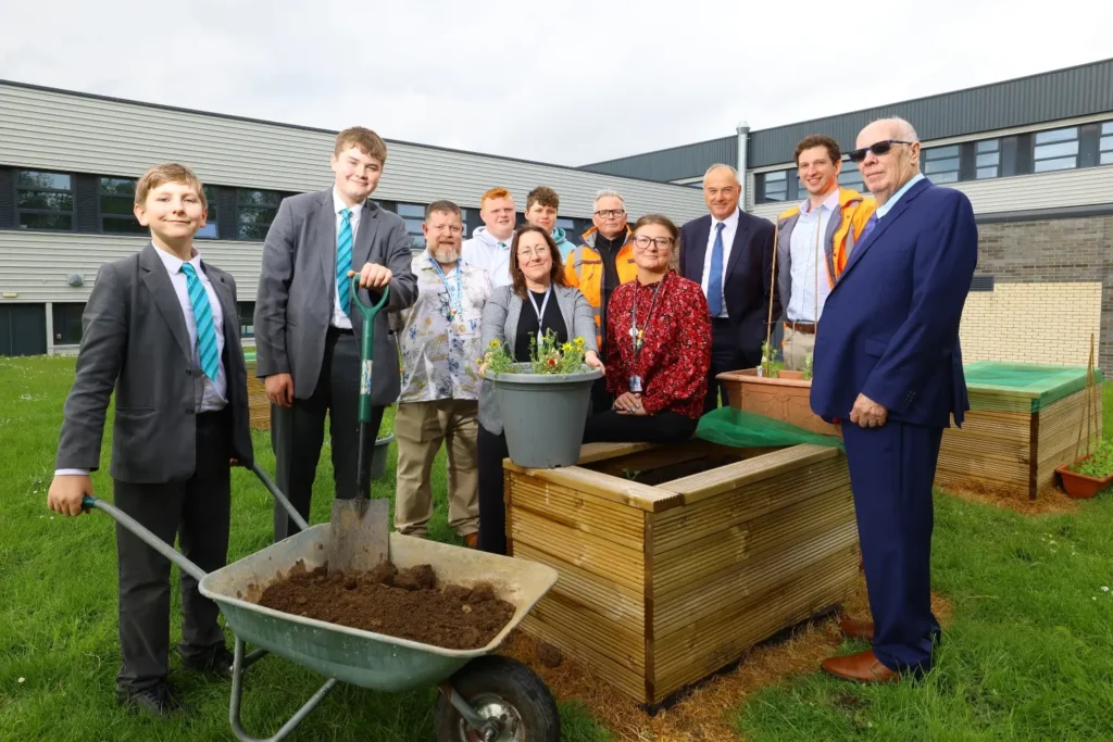 Directors of Merchant Park Developments with students from UTC Durham in the new Sensory Garden